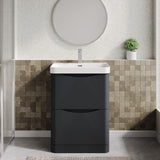 Modern Splash 600mm Soft Black 2 Drawer Floor Standing Vanity Unit With Thin Edge Basin