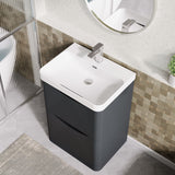 Modern Splash 600mm Soft Black 2 Drawer Floor Standing Vanity Unit With Thin Edge Basin