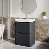 Modern Splash 600mm Soft Black 2 Drawer Floor Standing Vanity Unit With Thin Edge Basin
