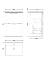Modern Splash 600mm Soft Black 2 Drawer Floor Standing Vanity Unit With Polymarble Basin