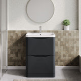 Modern Splash 600mm Soft Black 2 Drawer Floor Standing Vanity Unit With Polymarble Basin