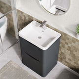 Modern Splash 600mm Soft Black 2 Drawer Floor Standing Vanity Unit With Polymarble Basin