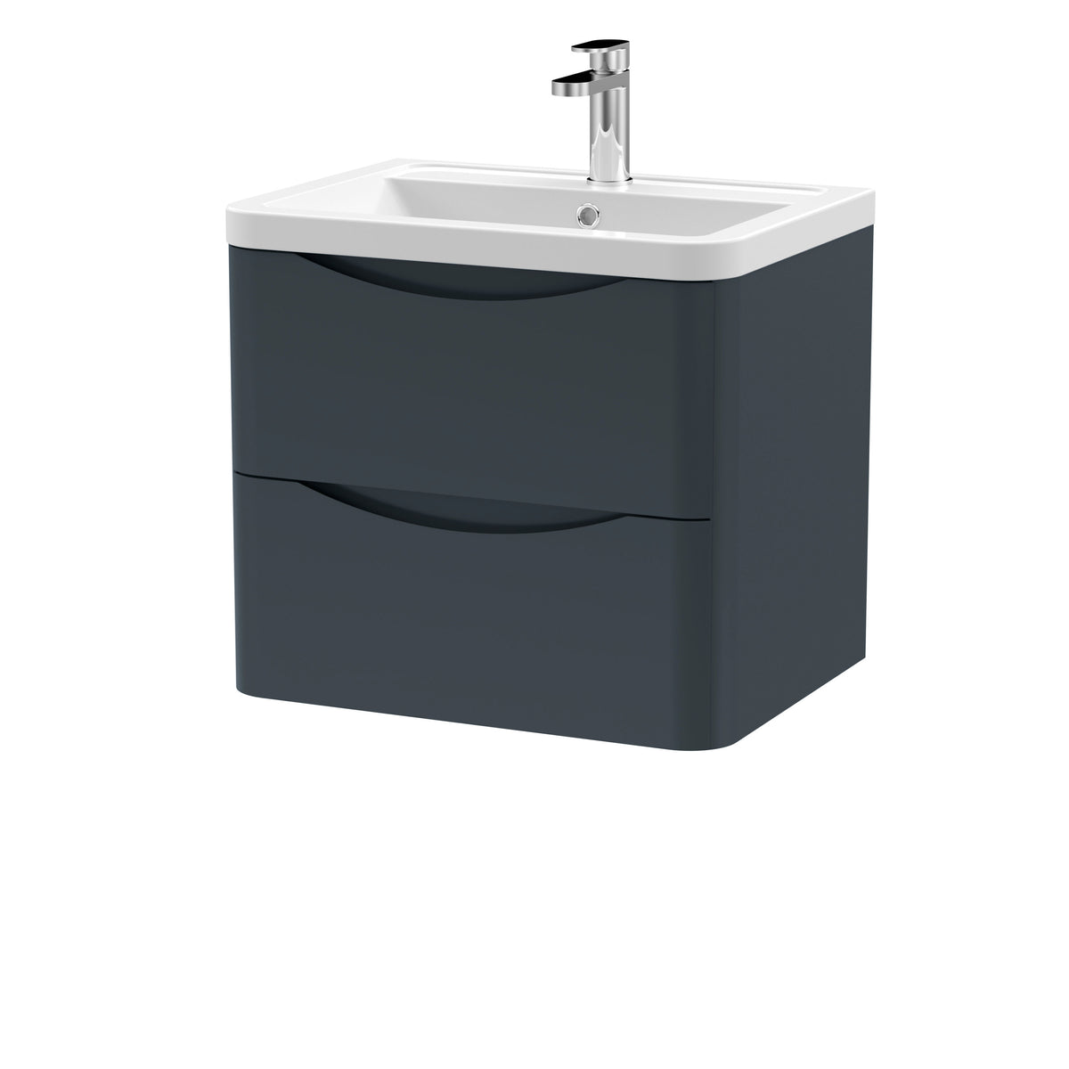 Modern Splash 600mm Soft Black 2 Drawer Wall Hung Vanity Unit With Basin