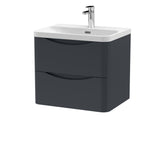 Modern Splash 600mm Soft Black 2 Drawer Wall Hung Vanity Unit With Thin Edge Basin