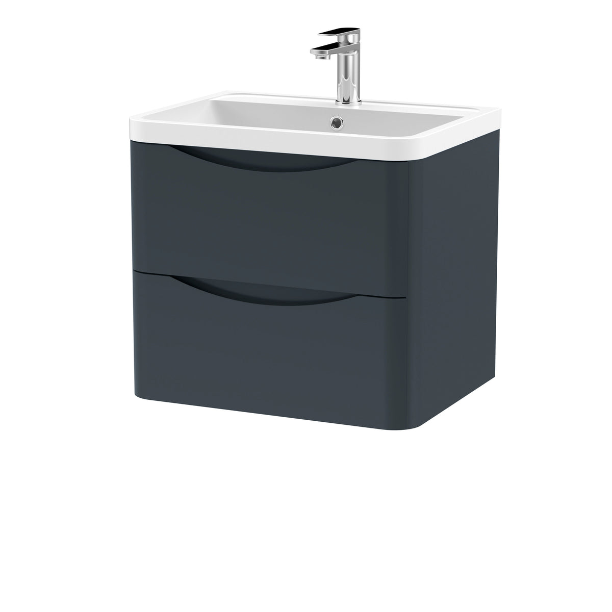 Modern Splash 600mm Soft Black 2 Drawer Wall Hung Vanity Unit With Polymarble Basin