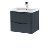 Modern Splash 600mm Soft Black 2 Drawer Wall Hung Vanity Unit With Polymarble Basin