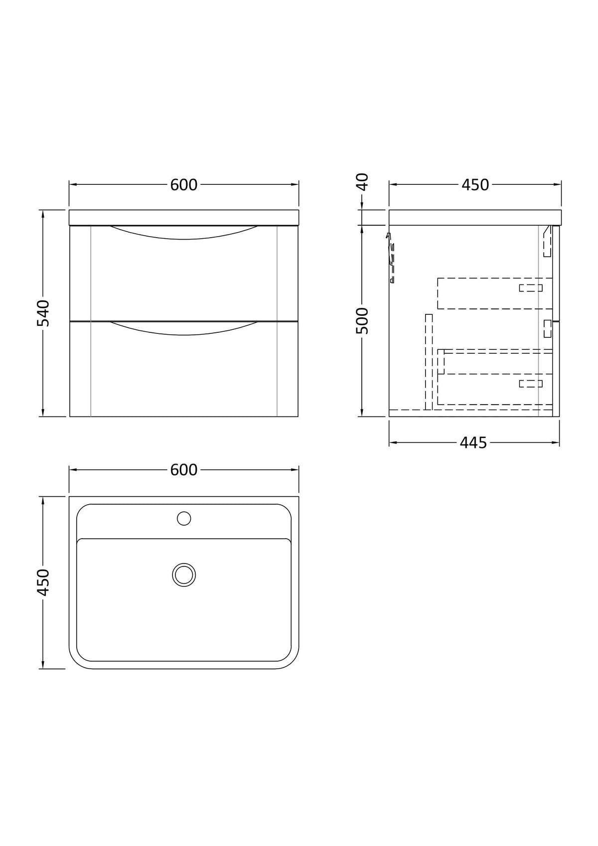 Modern Splash 600mm Soft Black 2 Drawer Wall Hung Vanity Unit With Polymarble Basin