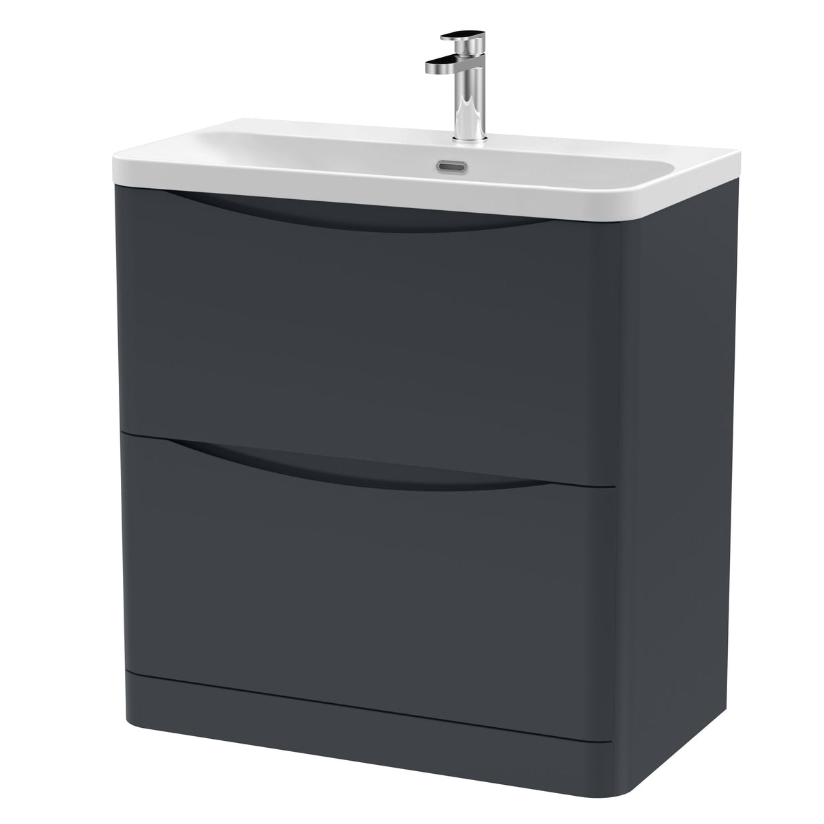 Modern Splash 800mm Soft Black 2 Drawer Floor Standing Vanity Unit With Thin Edge Basin