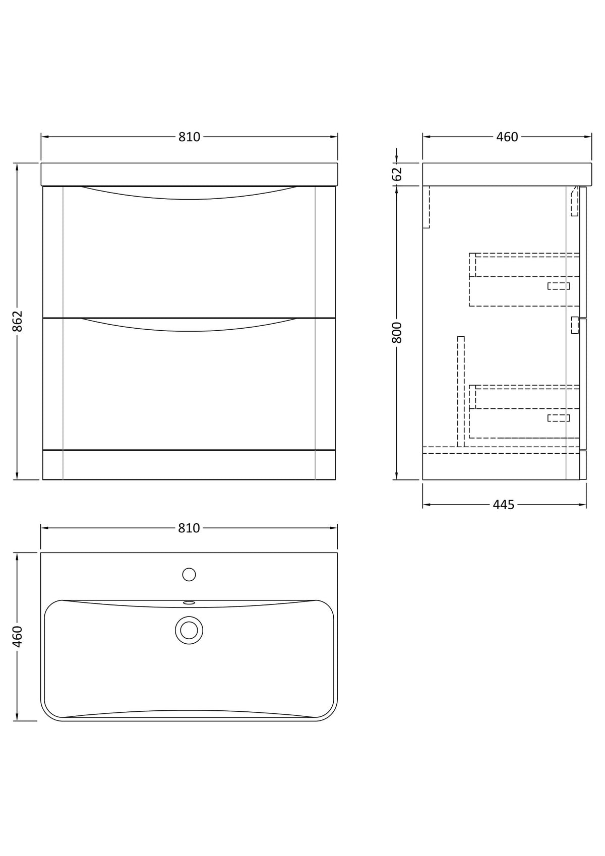 Modern Splash 800mm Soft Black 2 Drawer Floor Standing Vanity Unit With Thin Edge Basin