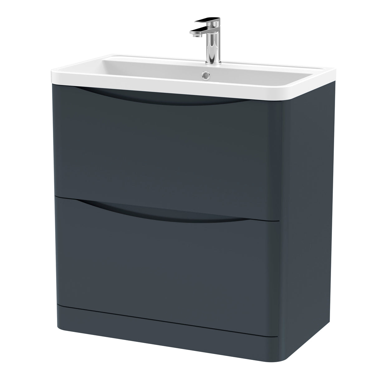 Modern Splash 800mm Soft Black 2 Drawer Floor Standing Vanity Unit With Polymarble Basin