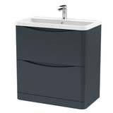 Modern Splash 800mm Soft Black 2 Drawer Floor Standing Vanity Unit With Polymarble Basin