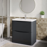 Modern Splash 800mm Soft Black 2 Drawer Floor Standing Vanity Unit With Polymarble Basin