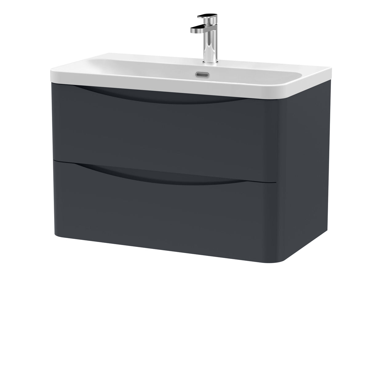 Modern Splash 800mm Soft Black 2 Drawer Wall Hung Vanity Unit With Thin Edge Basin