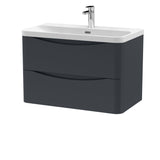 Modern Splash 800mm Soft Black 2 Drawer Wall Hung Vanity Unit With Thin Edge Basin