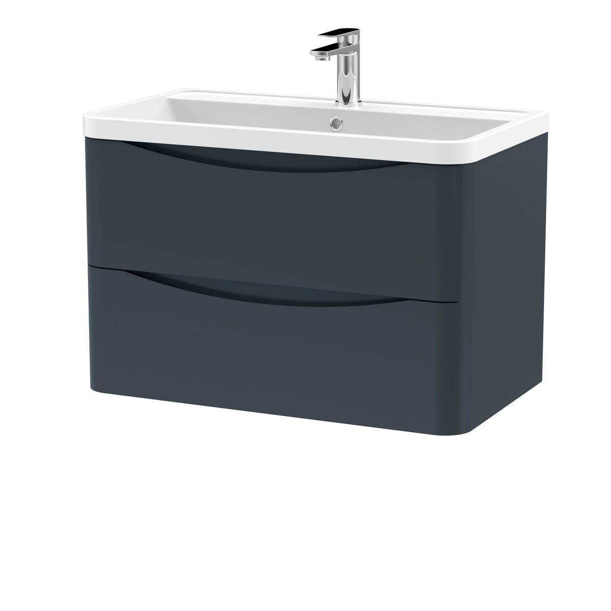 Modern Splash 800mm Soft Black 2 Drawer Wall Hung Vanity Unit With Polymarble Basin