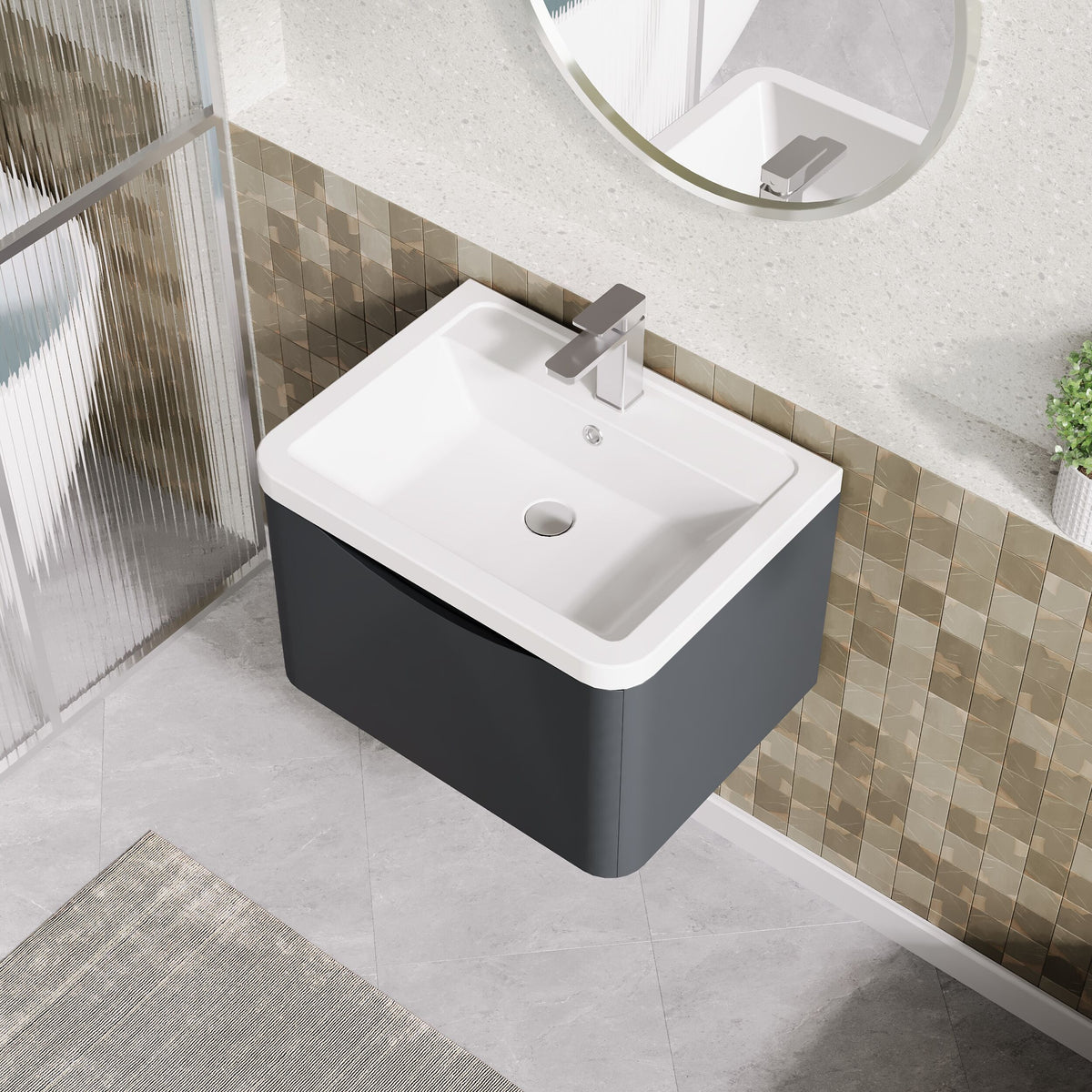 Modern Splash 600mm Soft Black 1 Drawer Wall Hung Vanity Unit With Basin