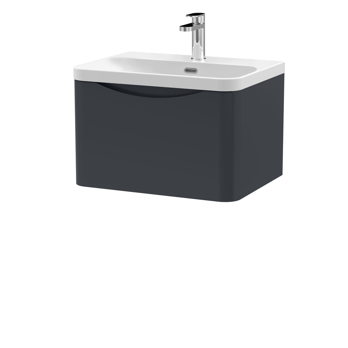 Modern Splash 600mm Soft Black 1 Drawer Wall Hung Vanity Unit With Thin Edge Basin