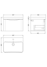 Modern Splash 600mm Soft Black 1 Drawer Wall Hung Vanity Unit With Thin Edge Basin