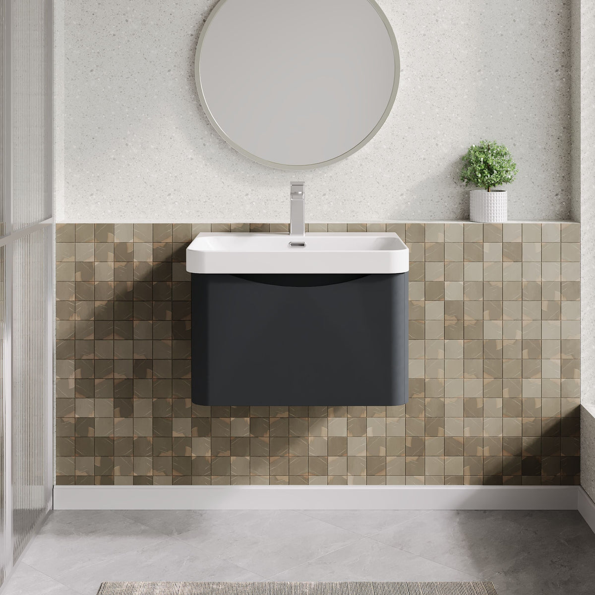 Modern Splash 600mm Soft Black 1 Drawer Wall Hung Vanity Unit With Thin Edge Basin