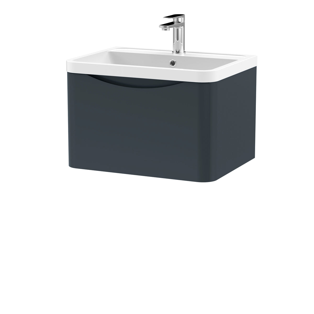 Modern Splash 600mm Soft Black 1 Drawer Wall Hung Vanity Unit With Polymarble Basin