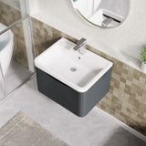 Modern Splash 600mm Soft Black 1 Drawer Wall Hung Vanity Unit With Polymarble Basin