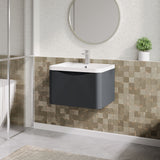 Modern Splash 600mm Soft Black 1 Drawer Wall Hung Vanity Unit With Polymarble Basin