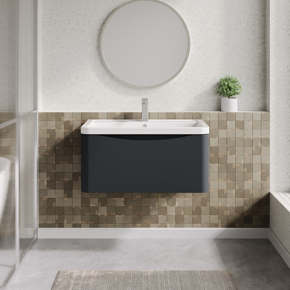 Modern Splash 800mm Soft Black 1 Drawer Wall Hung Vanity Unit With Basin
