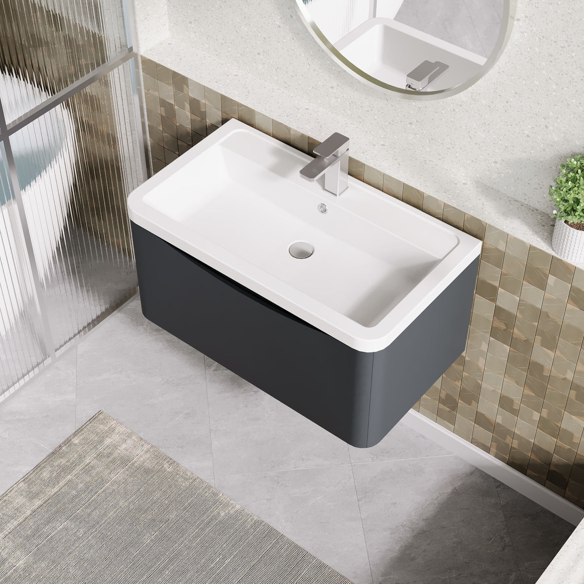 Modern Splash 800mm Soft Black 1 Drawer Wall Hung Vanity Unit With Basin