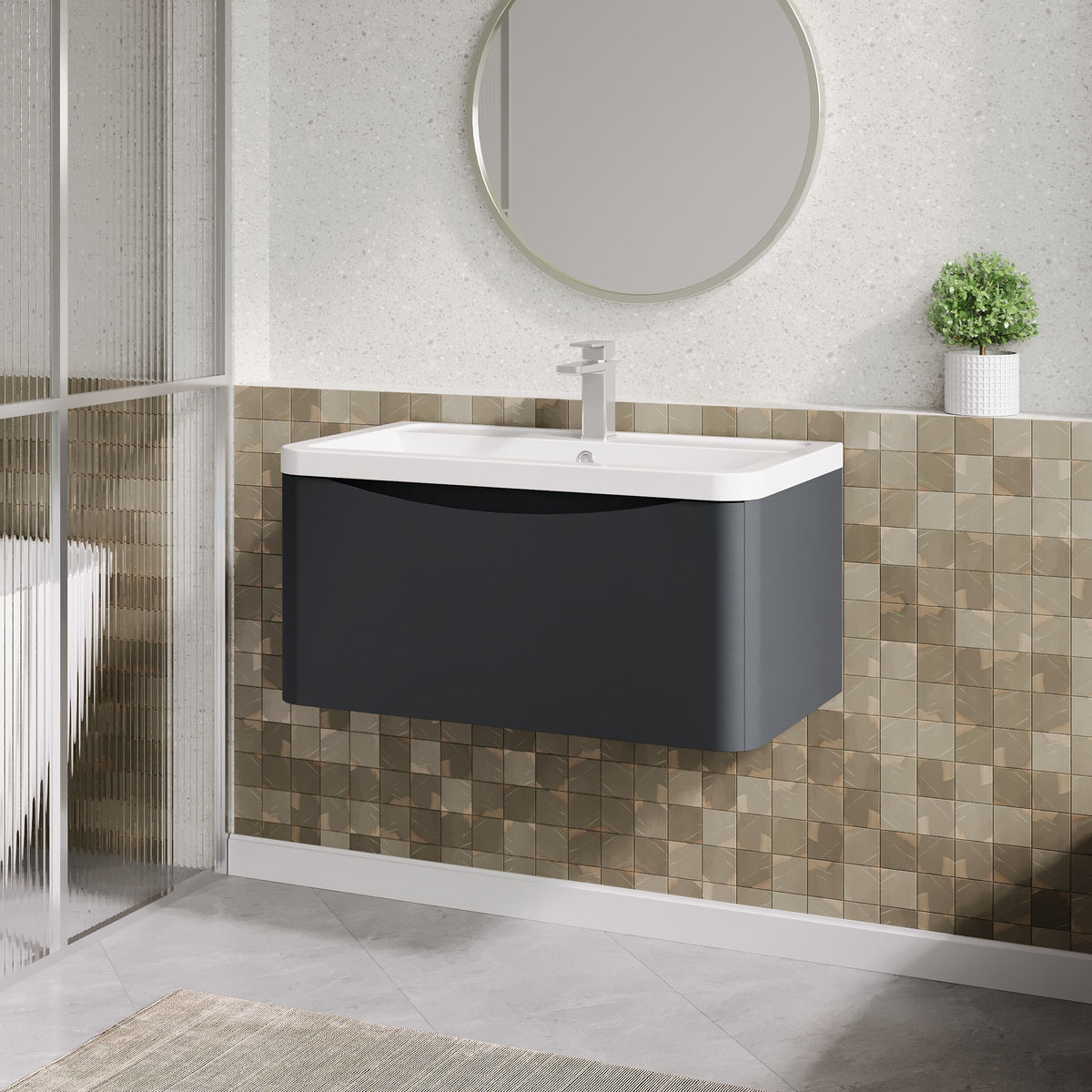 Modern Splash 800mm Soft Black 1 Drawer Wall Hung Vanity Unit With Basin