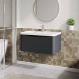 Modern Splash 800mm Soft Black 1 Drawer Wall Hung Vanity Unit With Basin