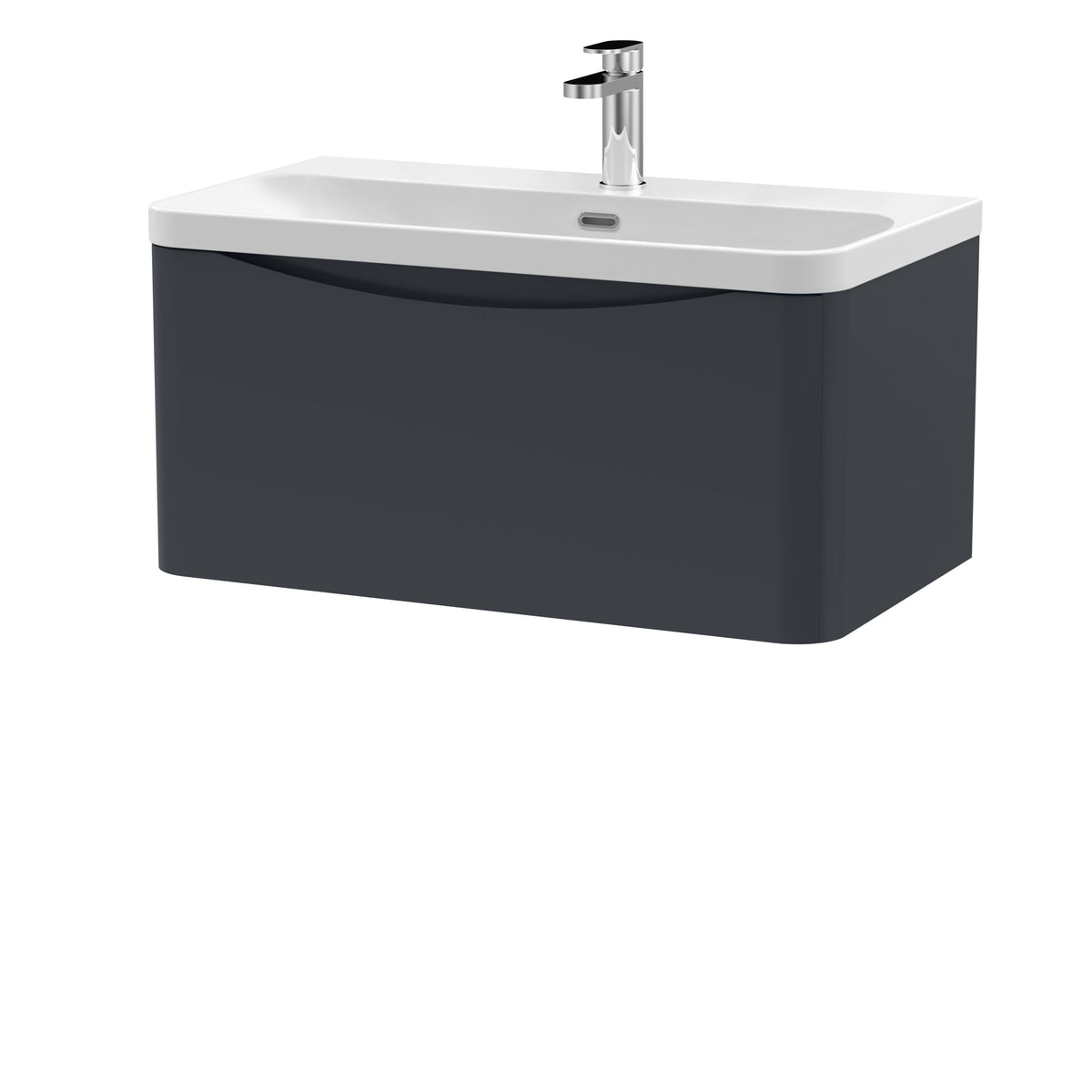 Modern Splash 800mm Soft Black 1 Drawer Wall Hung Vanity Unit With Thin Edge Basin