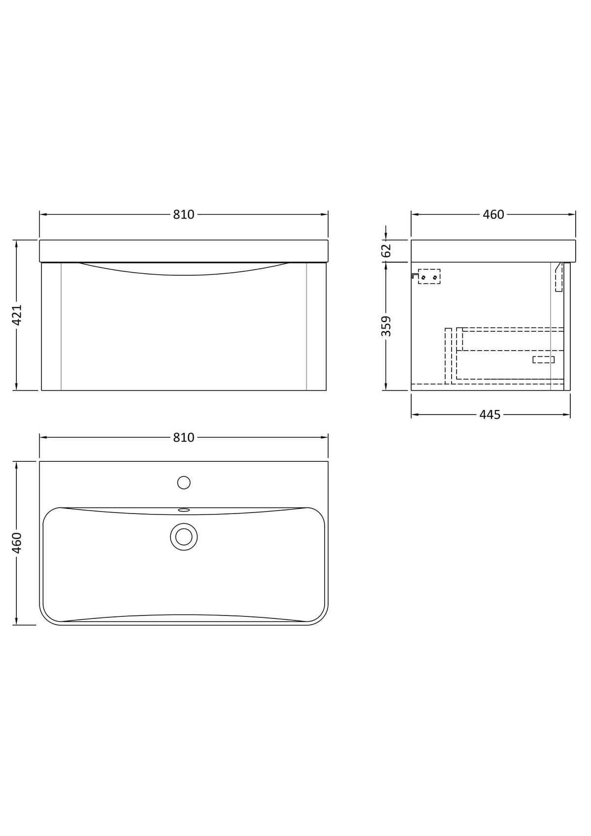 Modern Splash 800mm Soft Black 1 Drawer Wall Hung Vanity Unit With Thin Edge Basin