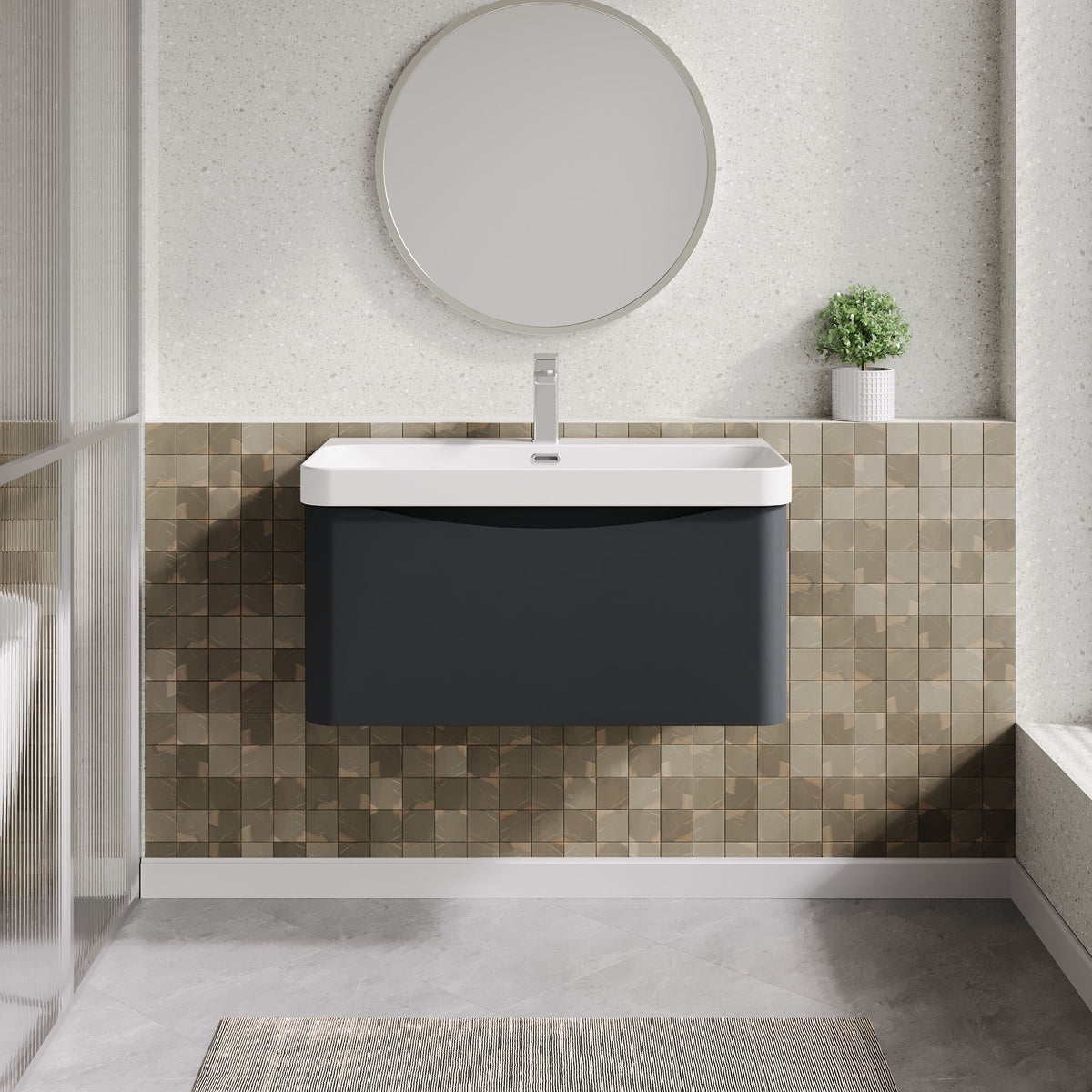 Modern Splash 800mm Soft Black 1 Drawer Wall Hung Vanity Unit With Thin Edge Basin