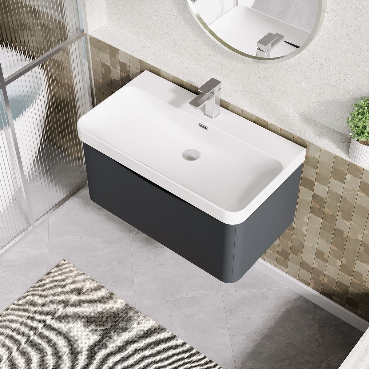 Modern Splash 800mm Soft Black 1 Drawer Wall Hung Vanity Unit With Thin Edge Basin