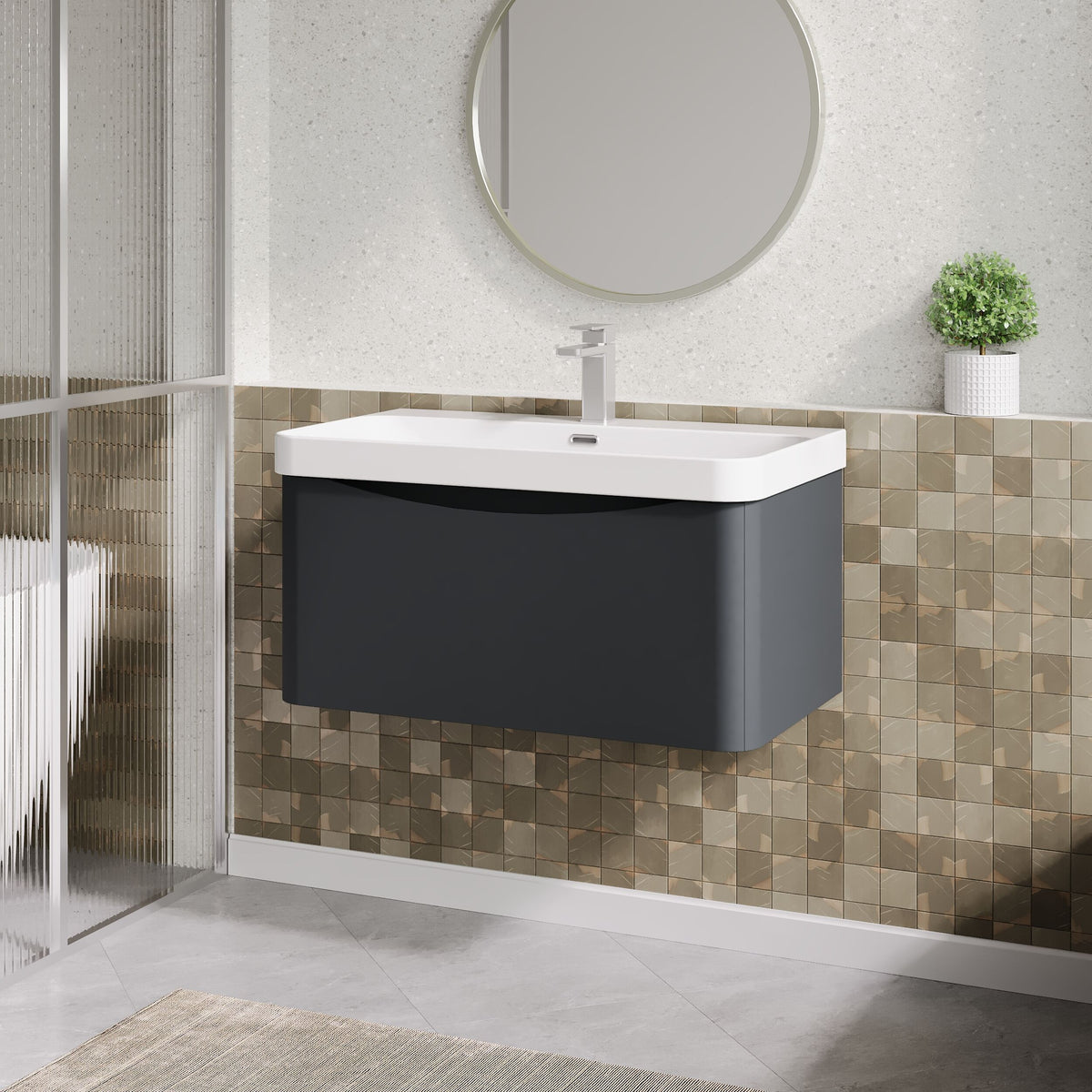 Modern Splash 800mm Soft Black 1 Drawer Wall Hung Vanity Unit With Thin Edge Basin