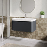 Modern Splash 800mm Soft Black 1 Drawer Wall Hung Vanity Unit With Thin Edge Basin