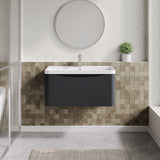 Modern Splash 800mm Soft Black 1 Drawer Wall Hung Vanity Unit With Polymarble Basin