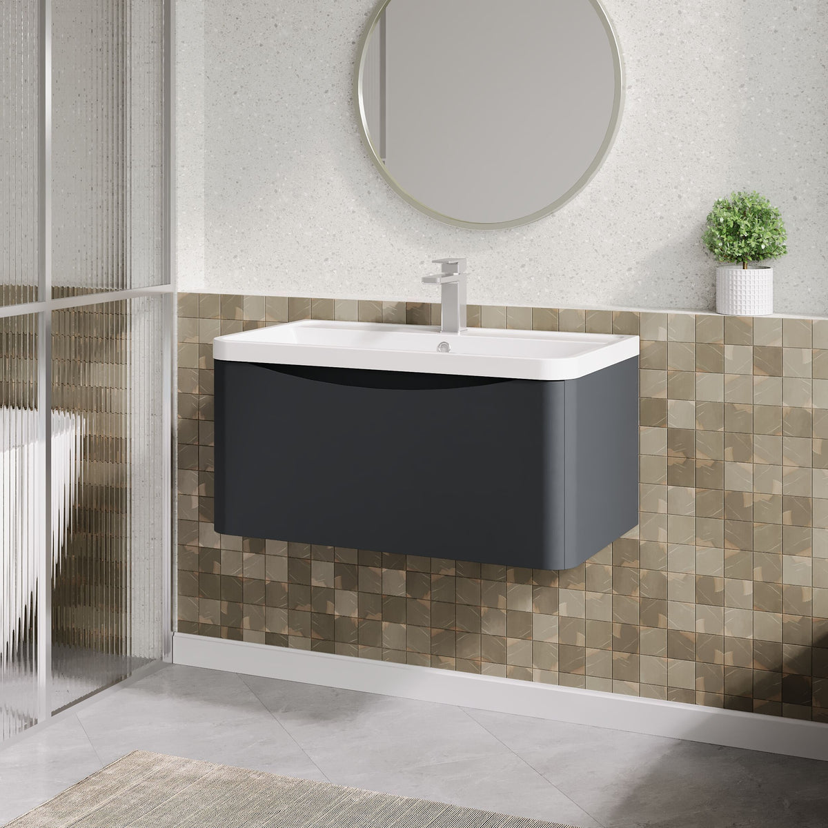 Modern Splash 800mm Soft Black 1 Drawer Wall Hung Vanity Unit With Polymarble Basin