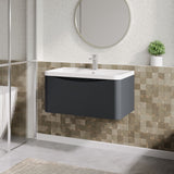 Modern Splash 800mm Soft Black 1 Drawer Wall Hung Vanity Unit With Polymarble Basin