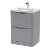 Modern Splash 600mm Satin Grey 2 Drawer Floor Standing Vanity Unit With Basin