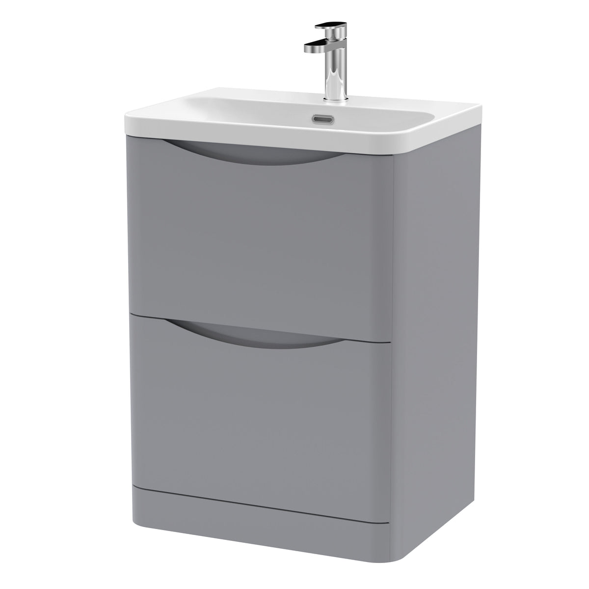 Modern Splash 600mm Satin Grey 2 Drawer Floor Standing Vanity Unit With Thin Edge Basin