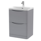 Modern Splash 600mm Satin Grey 2 Drawer Floor Standing Vanity Unit With Thin Edge Basin