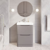 Modern Splash 600mm Satin Grey 2 Drawer Floor Standing Vanity Unit With Thin Edge Basin