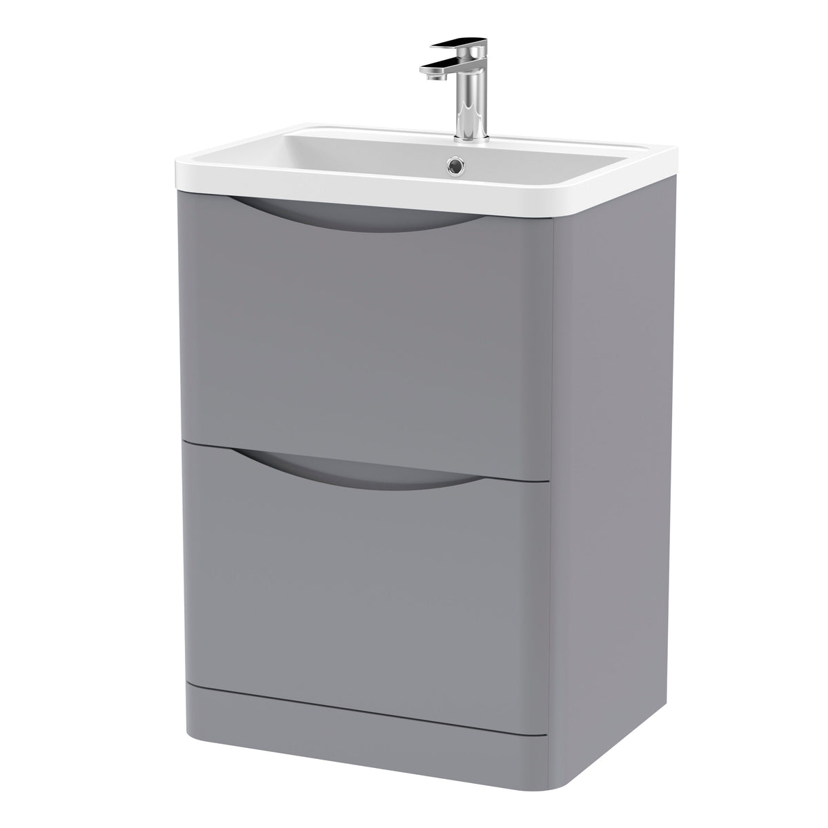 Modern Splash 600mm Satin Grey 2 Drawer Floor Standing Vanity Unit With Polymarble Basin