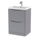 Modern Splash 600mm Satin Grey 2 Drawer Floor Standing Vanity Unit With Polymarble Basin