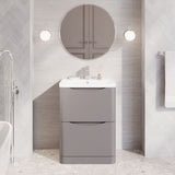Modern Splash 600mm Satin Grey 2 Drawer Floor Standing Vanity Unit With Polymarble Basin