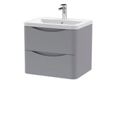Modern Splash 600mm Satin Grey 2 Drawer Wall Hung Vanity Unit With Basin