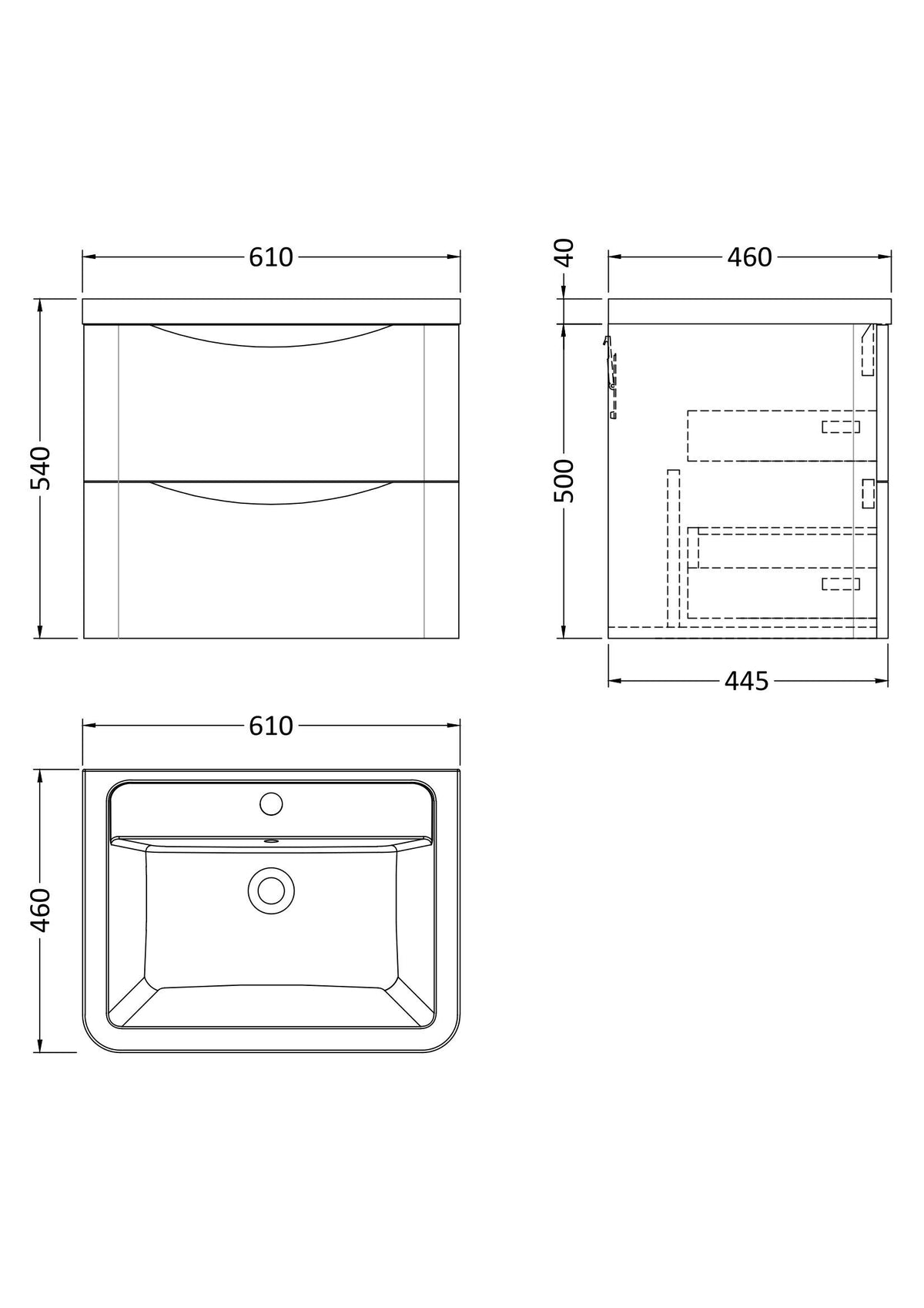 Modern Splash 600mm Satin Grey 2 Drawer Wall Hung Vanity Unit With Basin