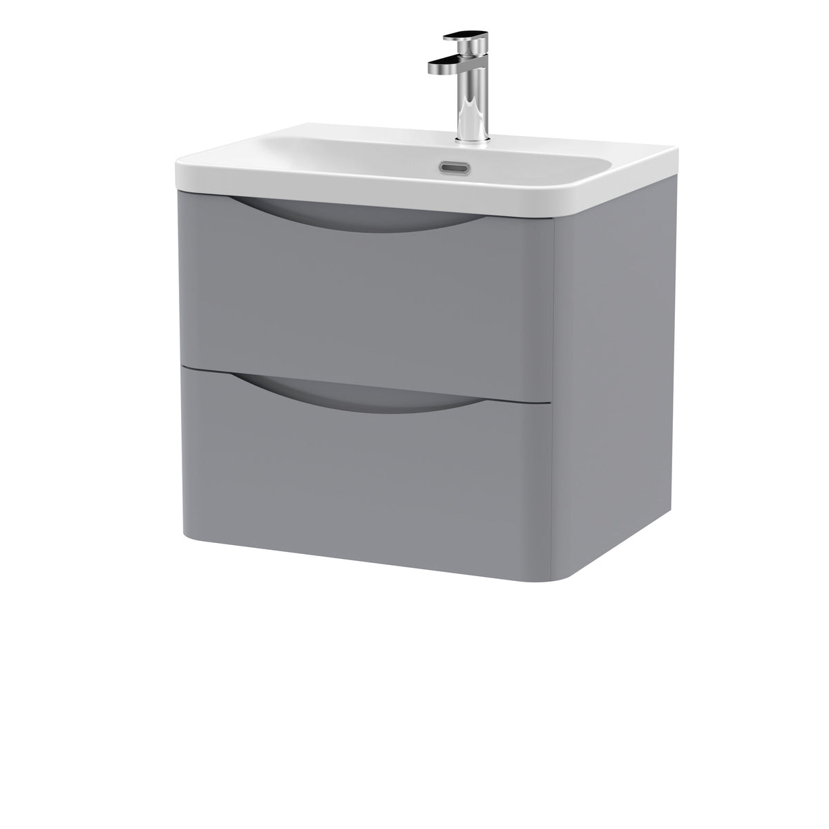 Modern Splash 600mm Satin Grey 2 Drawer Wall Hung Vanity Unit With Thin Edge Basin
