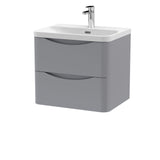 Modern Splash 600mm Satin Grey 2 Drawer Wall Hung Vanity Unit With Thin Edge Basin